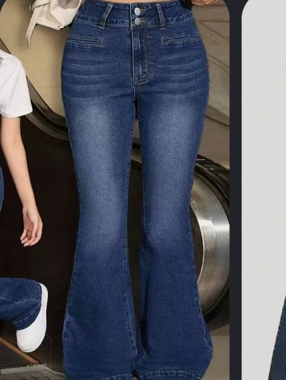 Dark Blue High-Waist Flare Jeans - Women's